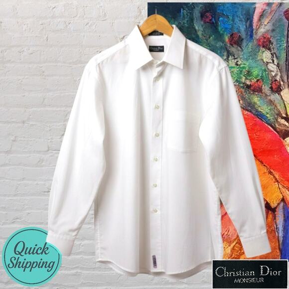 Dior Other - Christian Dior Mens 17x34 White Designer Dress Shirt Concealed Hidden Button